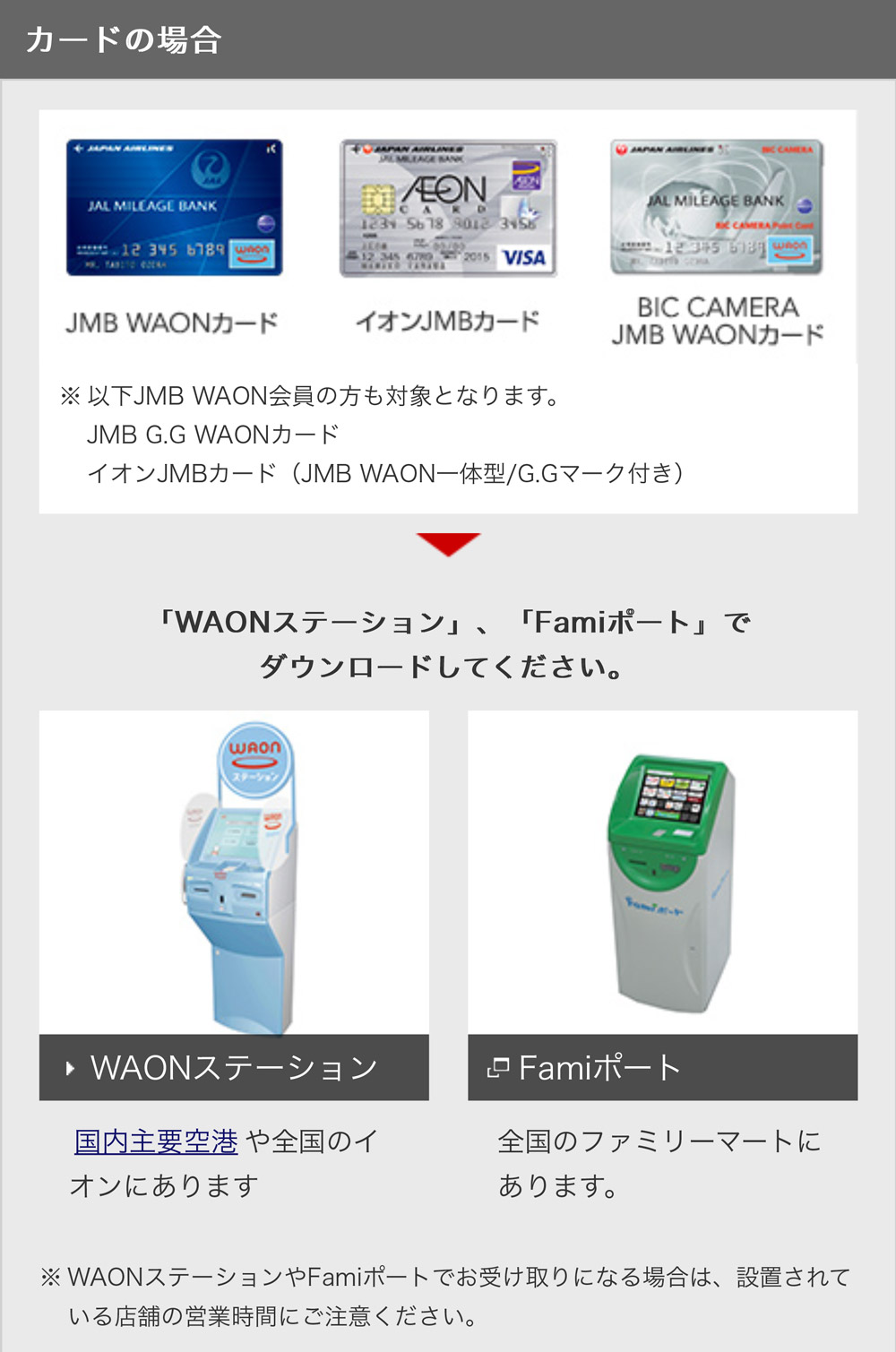 マイル→WAON交換方法（カード）